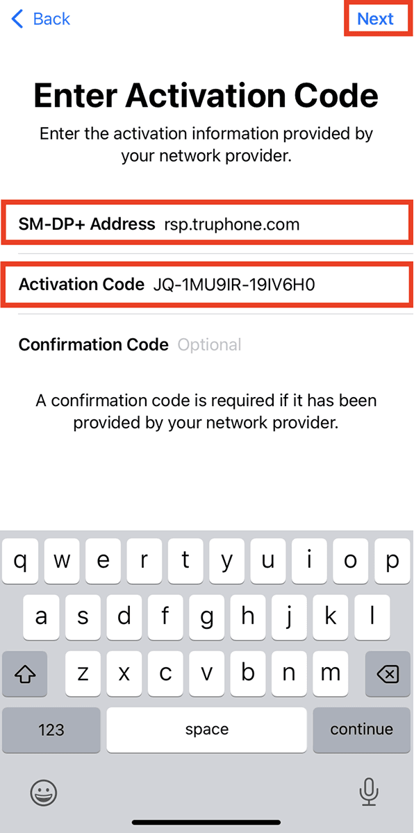 Manual Step 3 - Enter SMDP Address and Activation Code