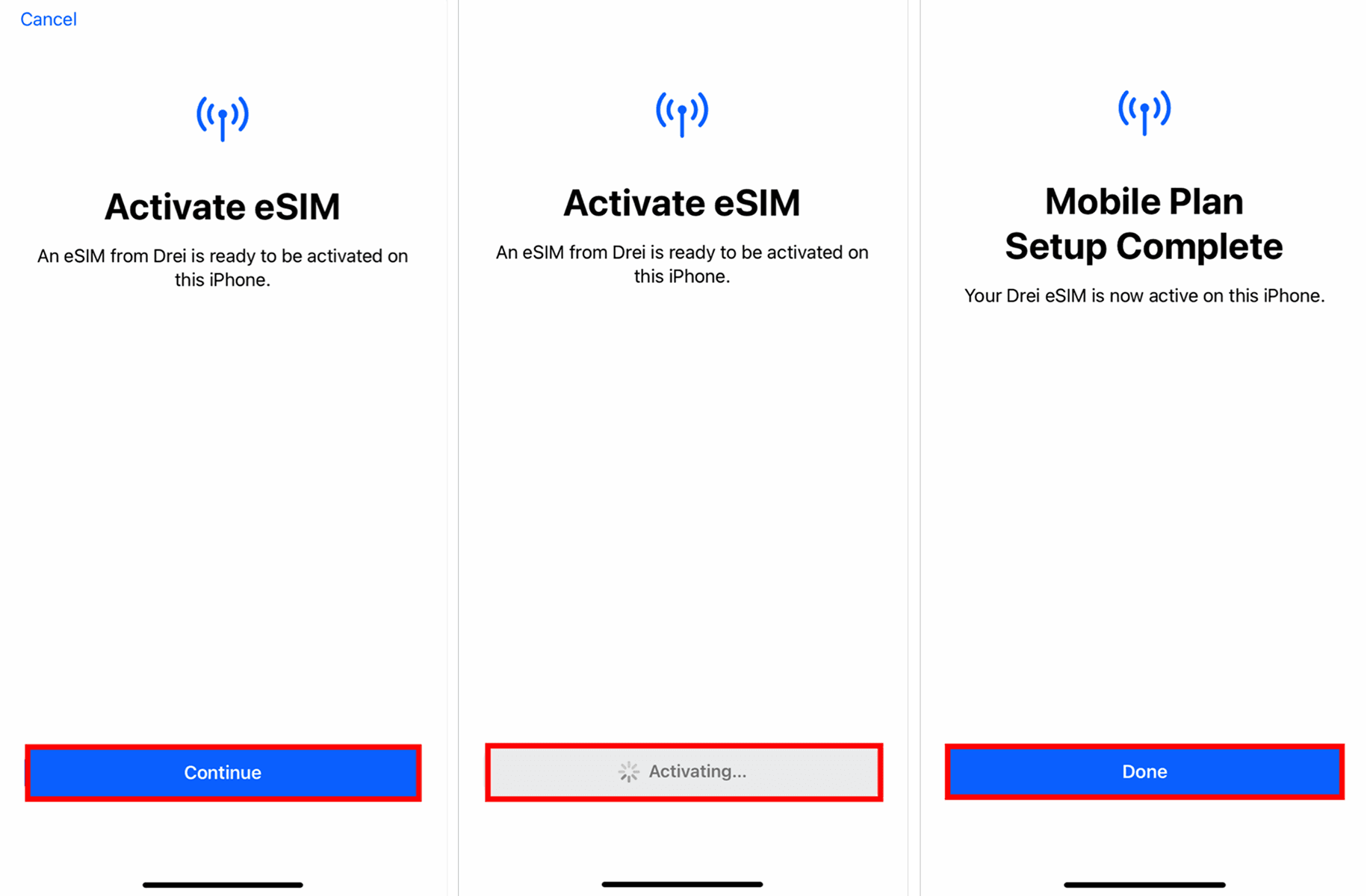 Manual Step 4 - Continue, Activating, Done
